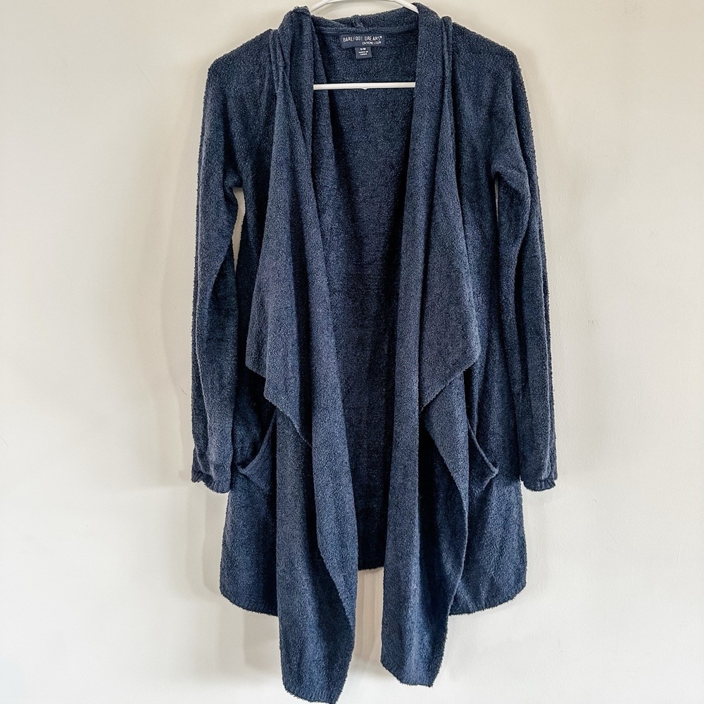 Women's Barefoot Dreams Cozy Chic Lite S/M Cardigan Dark Blue Pockets Relax NWOT